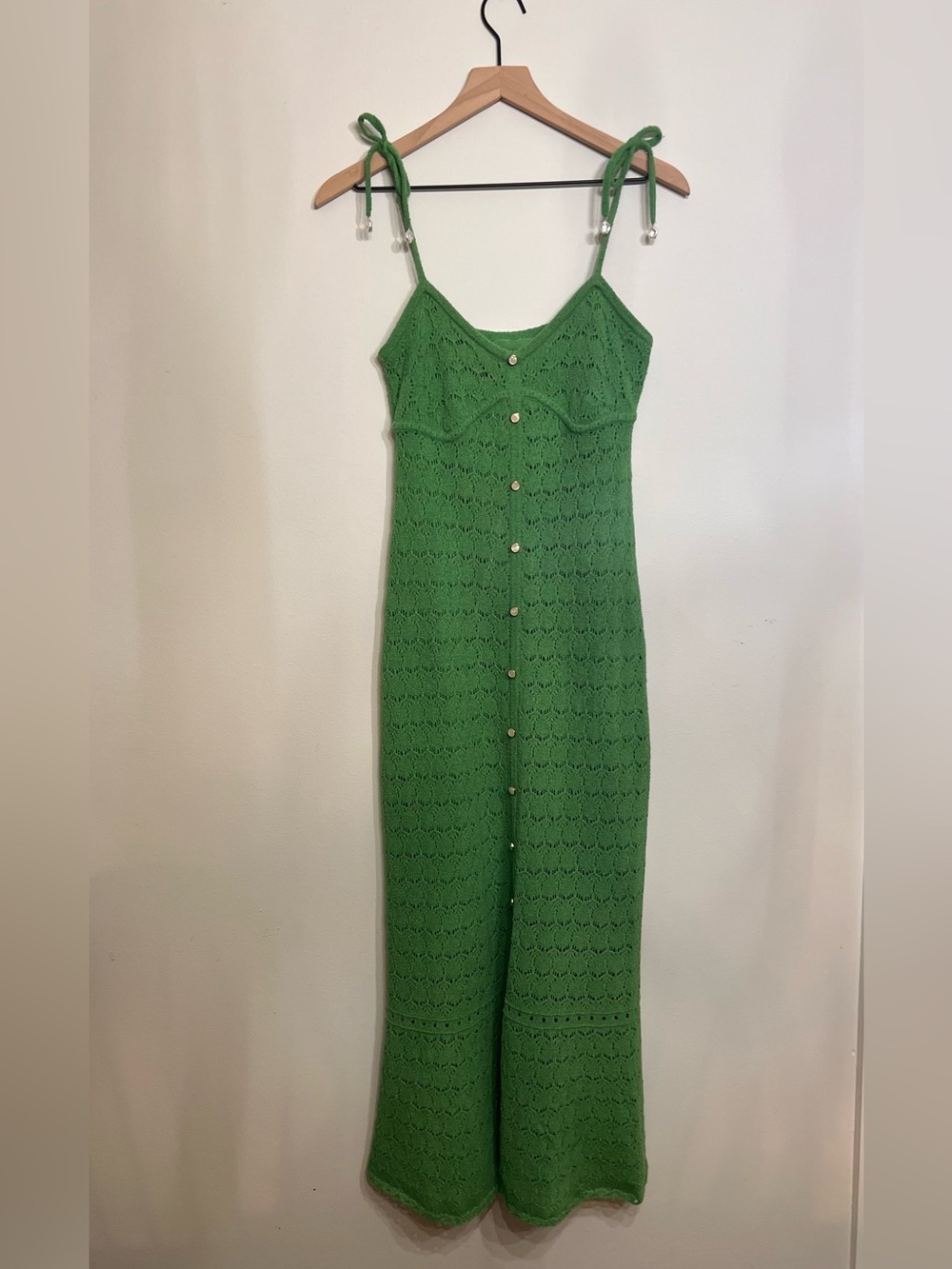 10 Crosby Derek Lam Emerald Green Crochet Maxi Dress with Tie Straps